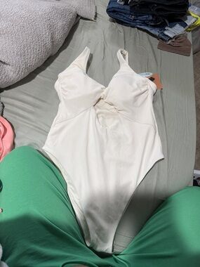 Shade & Shore Off-White Textured One-Piece Swim
